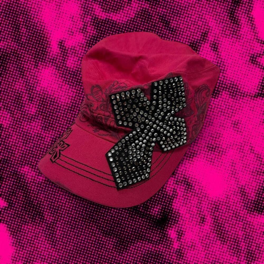 Pink rhinestone bow trucker cap